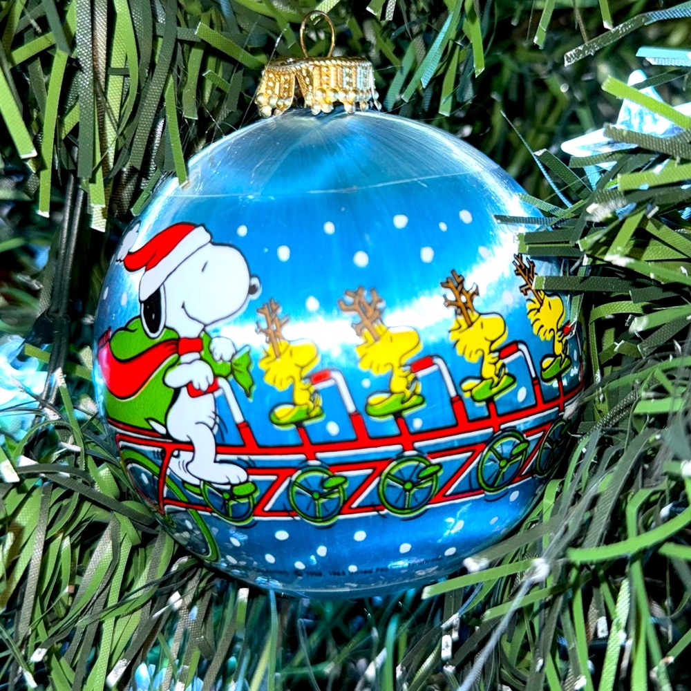 Vintage 1982 Peanuts Snoopy Woodstock Satin Christmas Ornament Bicycle Blue